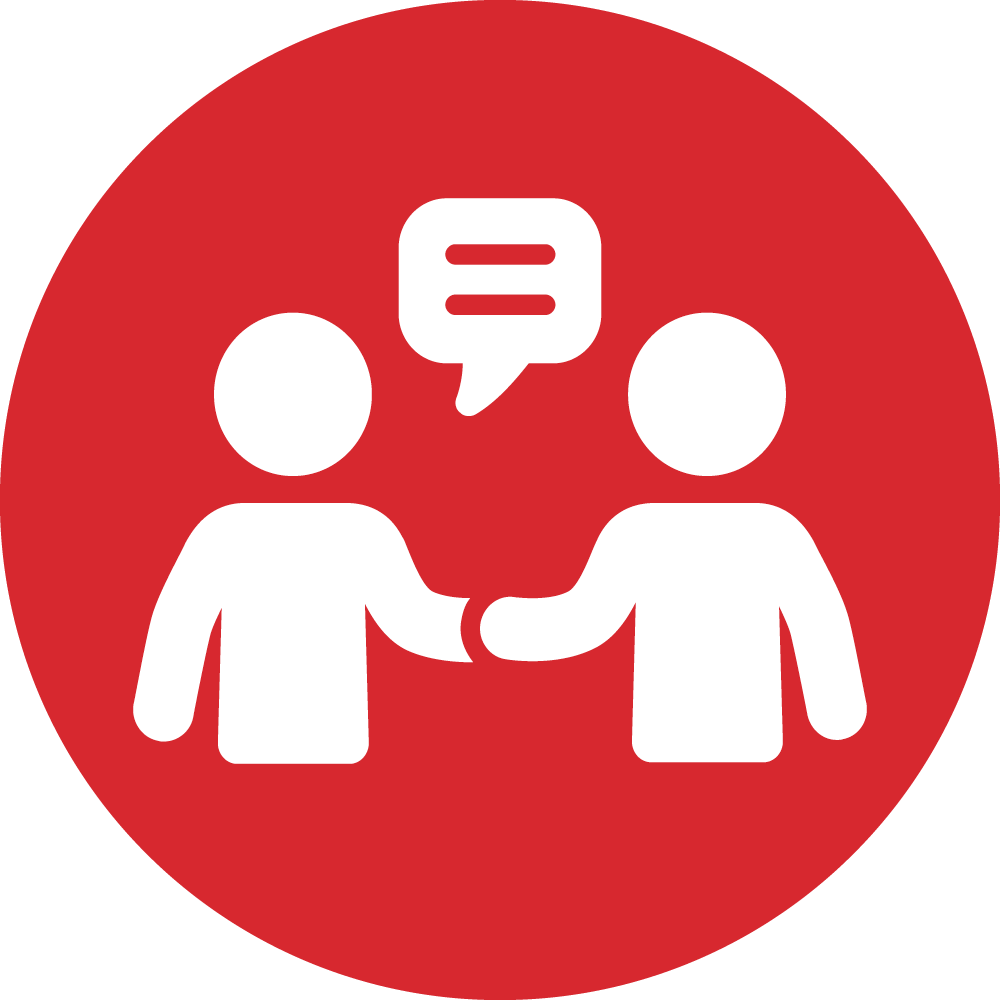 Icon of two people speaking to each other.