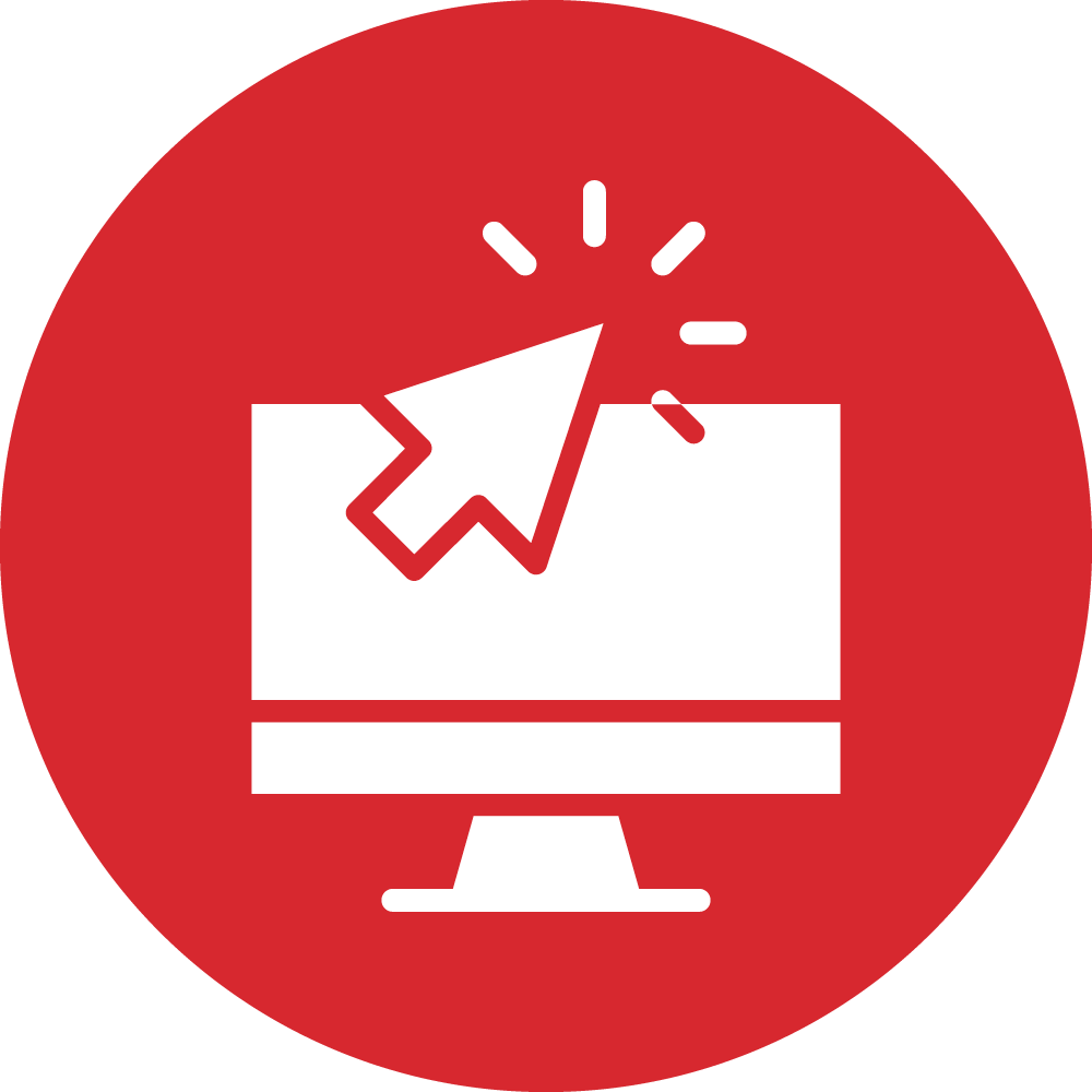 Icon of a mouse clicking onto a computer monitor.