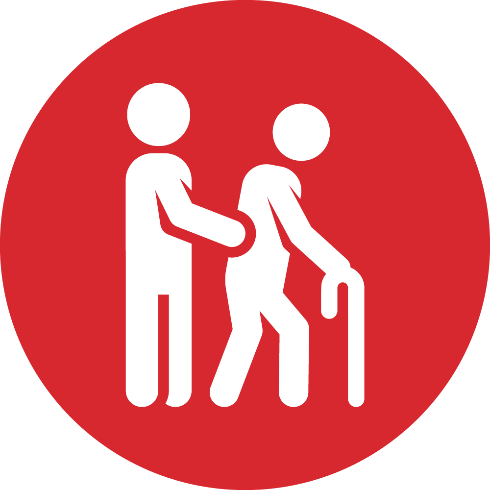 Icon of a person helping another person walking with a cane.