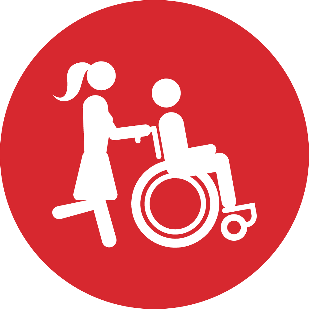 Icon of a person pushing another person in a wheelchair.
