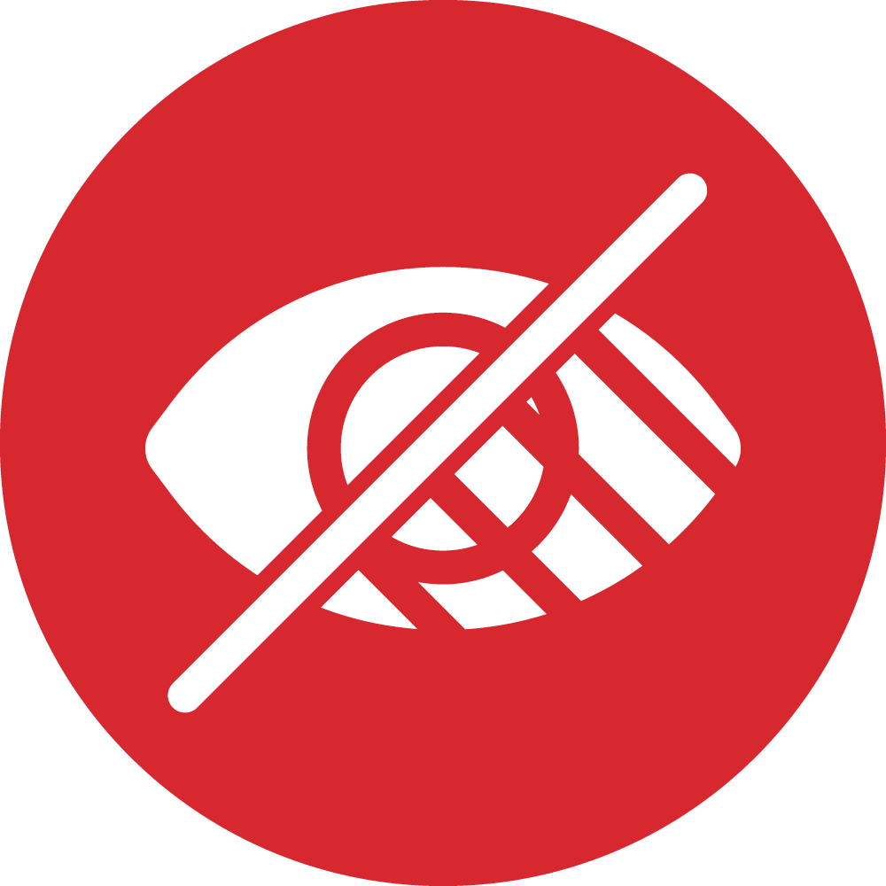 Icon of an eye with a strike through it, showing a damaged eye on the other side.
