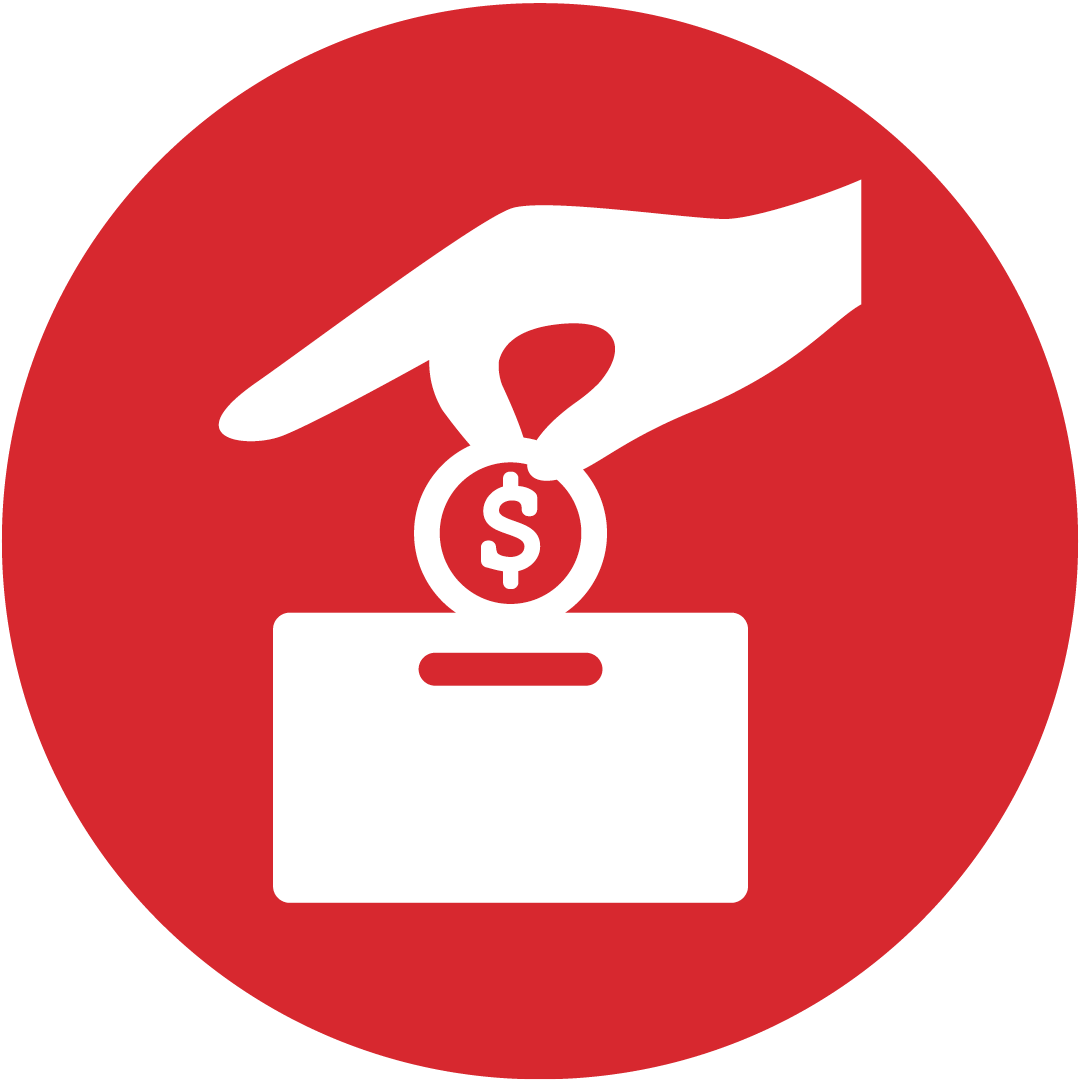 Graphic Description: Red icon of a hand dropping a coin into a box